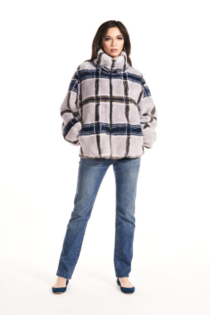 Horizontal and Vertical striped sheared mink Jacket