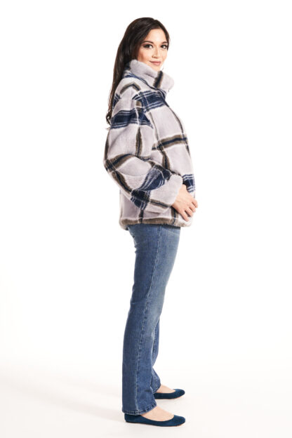 Horizontal and Vertical striped sheared mink Jacket