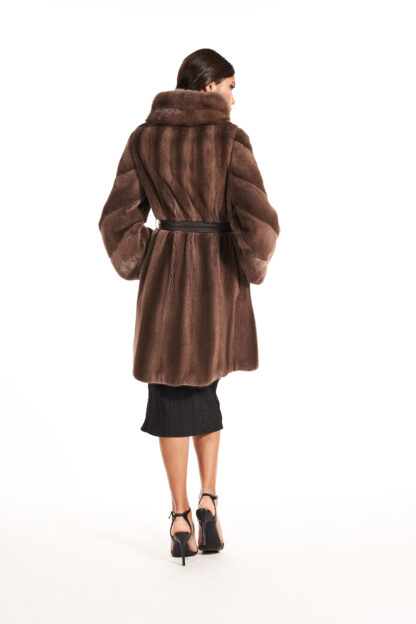 Womens mahogany cross sleeve mink coat with stand up collar