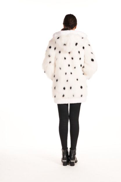 Women's spotted white sheared mink short coat with fox collar