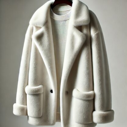 Casual Demi Mink Coat White Mink Notched Collar 83373