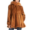 Women's Cognac colored sheared swing mink jacket with fox collar