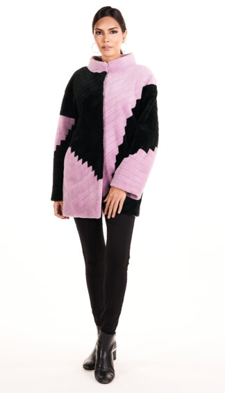 Women's Pink and black cross cut sheared mink coat