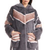 Women's goes pattern multicolored sheared mink coat with oversized pockets and hood