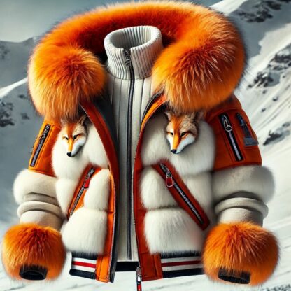 Orange and White Men's Fox Ski Jacket 7337