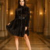 Women's dark brown mink fur swing coat with ornate sash