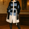 Women's Multi colored sheared mink coat with sash and geo pattern