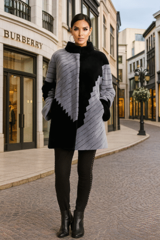 Women's Lavender and black, cross cut sheared mink coat