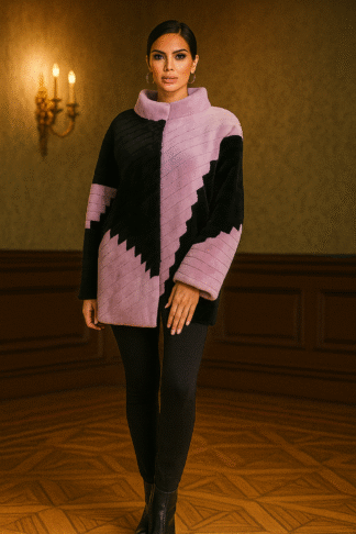 Women's Pink and black cross cut sheared mink coat