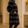 Women's Duo tone Horizontal sheared mink coat with sash