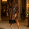 Women's mahogany cross sleeve mink coat with stand-up collar