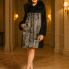 Women's Grey mink and dyed silver swakara fur coat with feathered fox collar