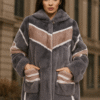 Women's goes pattern multicolored sheared mink coat with oversized pockets and hood