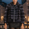 Women's purple dyed horizontal Chinchilla jacket with zipper