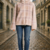 Women's multicolored geo pattern sheared mink jacketwith standup collar