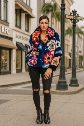 Women's Zuki hand embroidered multicolored mink jacket