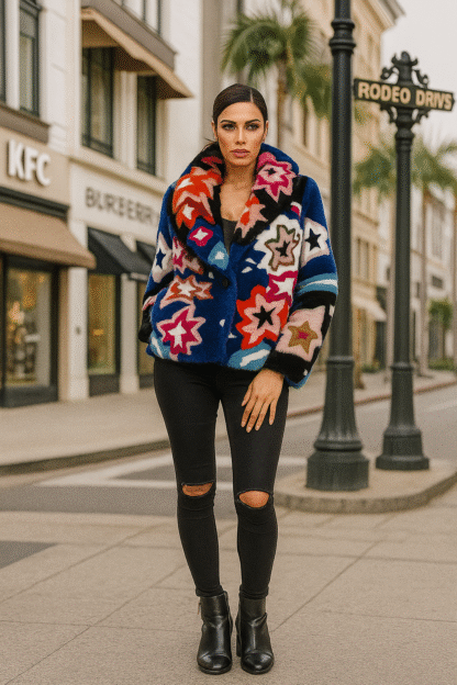 Women's Zuki hand embroidered multicolored mink jacket