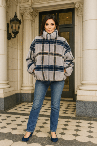 Horizontal and Vertical striped sheared mink Jacket