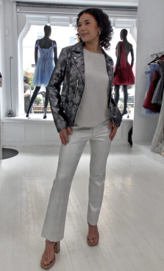 Combo Print Metallic Jacket Night Clouds Distressed Silver Novelty Pant