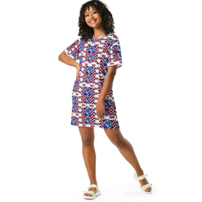 T-Shirt Dress  Red Blue & White Chevron Print - Bergen American Furs and  Fashion