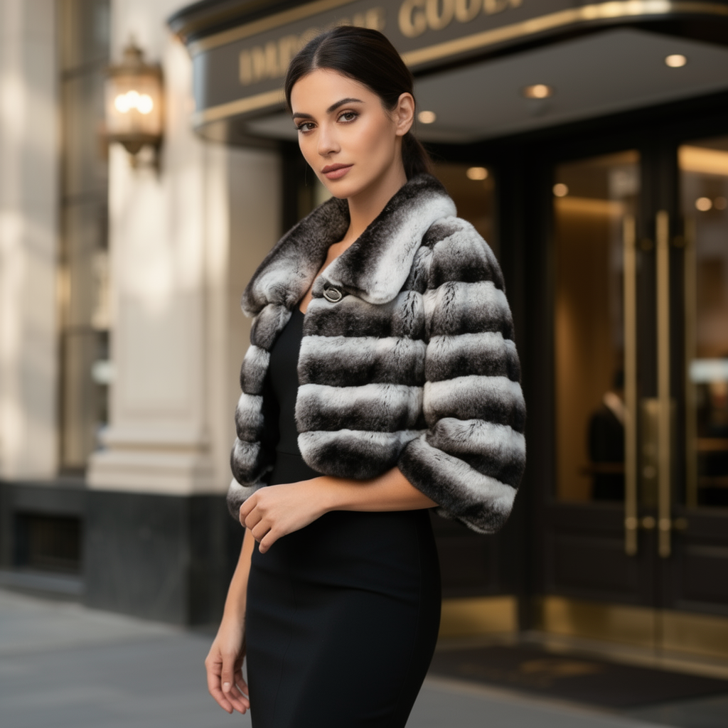 Chinchilla Colored Rex Rabbit Cropped Jacket - Image 4