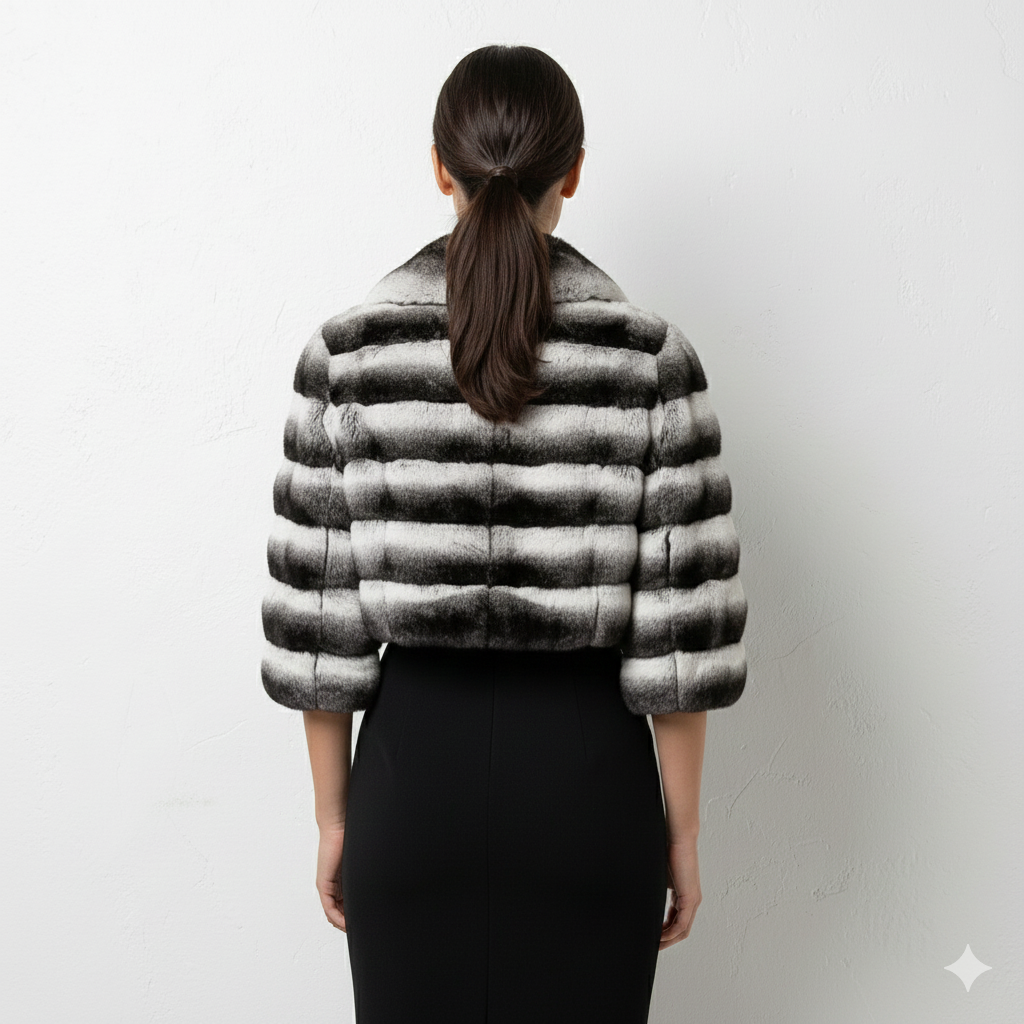 Chinchilla Colored Rex Rabbit Cropped Jacket - Image 2