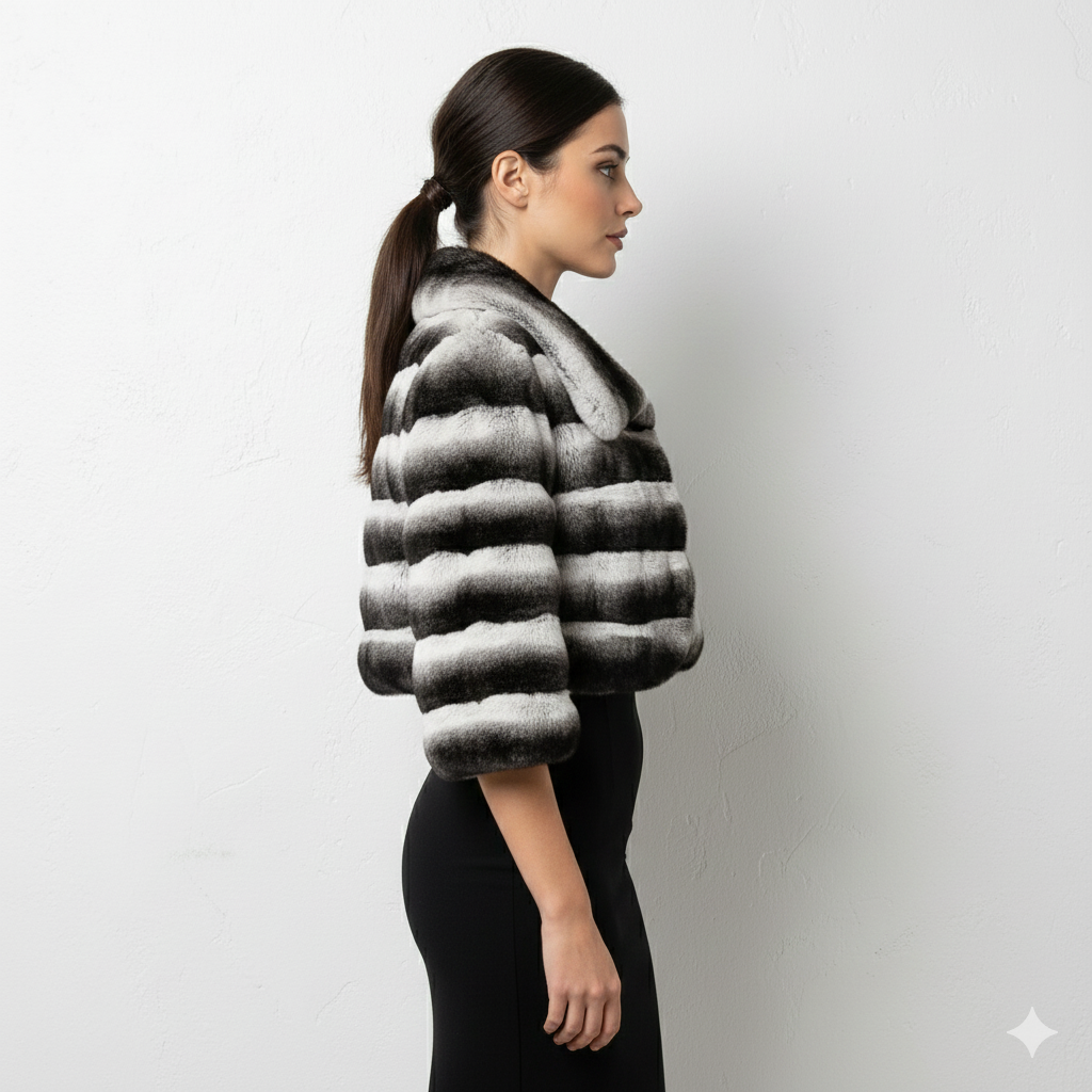 Chinchilla Colored Rex Rabbit Cropped Jacket - Image 3