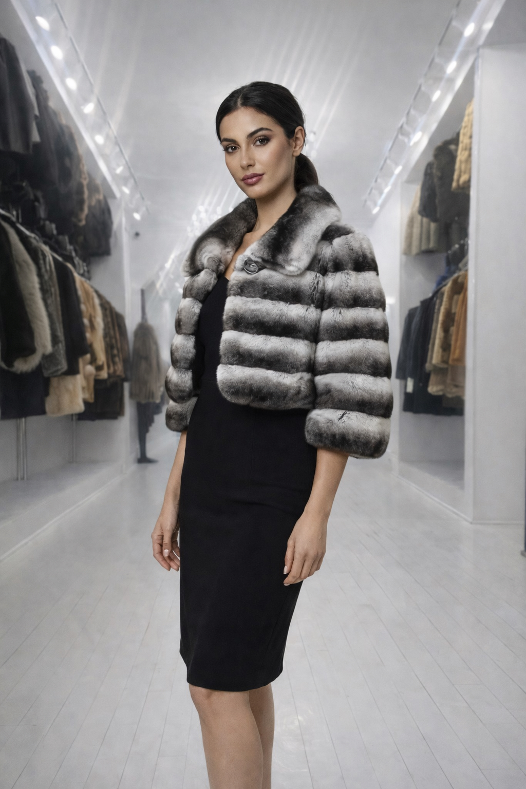 Chinchilla Colored Rex Rabbit Cropped Jacket