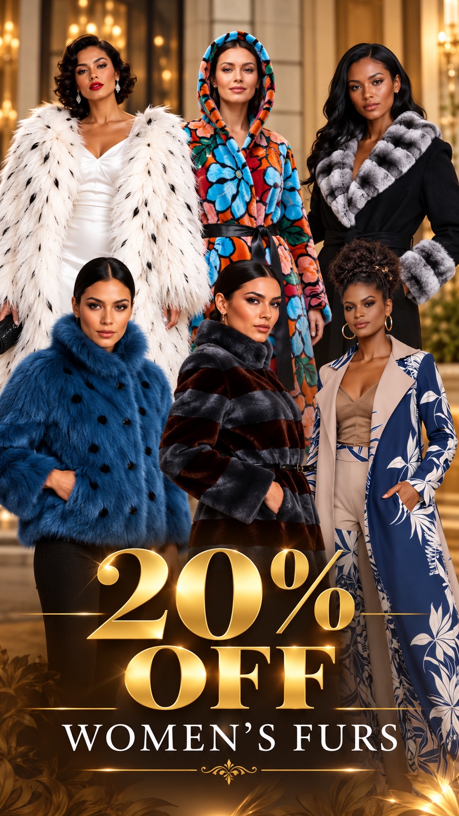 20% off women’s furs at Bergen American Furs & Fashion: six models in fur coats and jackets
